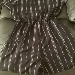 Striped Short Sleeve Jumpsuit Romper with Belt